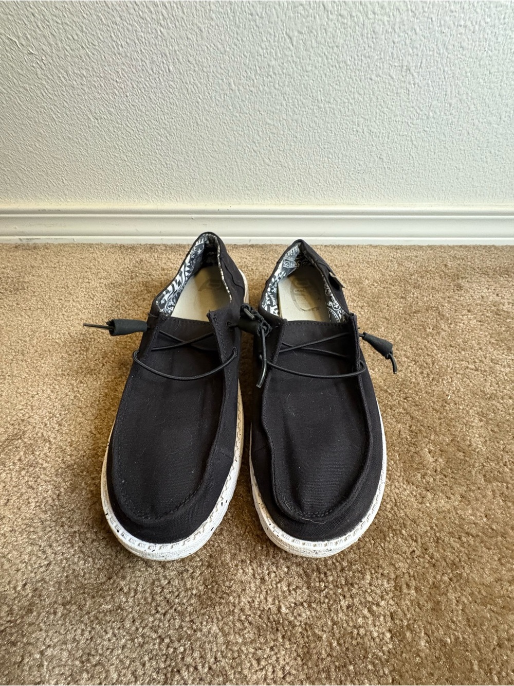 Hey Dude Women's Black Canvas Slip-Ons with Contrast Sole